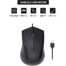 Concord USB Kablolu 3D Optik Mouse – 3 Tuş, Yüksek Dpı Hassasiyetli Bilgisayar Mouse