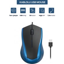 Concord USB Kablolu 3D Optik Mouse – 3 Tuş, Yüksek Dpı Hassasiyetli Bilgisayar Mouse