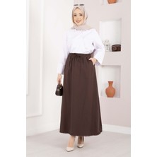 Kç Cep Detaylı Beli Lastikli Etek Kahve