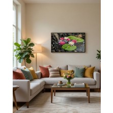 Safir Design Zen Bahçesi Esintili Nilüfer Çiçekleri ve Doğal Taş Temalı Çerçeveli Tablo