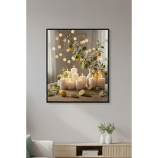 Safir Design Mum Işığı Altında Taze Limonlar ve Beyaz Çiçekler Temalı Çerçeveli Tablo