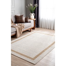 Koza Halı Retro Plain Krem Natural Bordürlü Tozumaz Halı Salon Koridor Balkon Teras Oturma Odası Halısı A3234A, 60 x 100