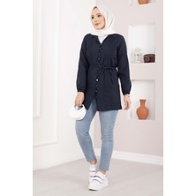 Asm Nervür Detaylı Bağcıklı Gömlek Lacivert