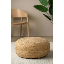 Digithome Dekoratif Küçük Yuvarlak Naturel Yassı Hasır Jüt Puf 40X20 -12084