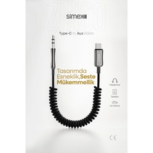 Simex Type C To 3.5mm Tak Çalıştır Kumaş Örgülü Aux Ses Kablosu Stereo Destekli