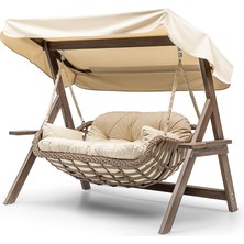Hier Bafra Swing Ahşap Rattan Salıncak Dış Mekan Bahçe Balkon ve Teras Salıncağı