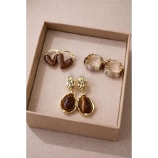 Adanova Concept Vintage Kaplan Gözü Reçine 3lü Küpe Seti