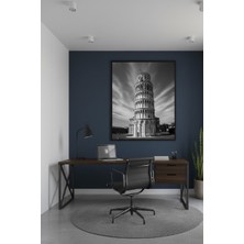 Safir Design Siyah Beyaz Pisa Kulesi Temalı Modern Tasarım Çerçeveli Tablo