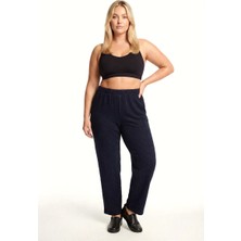 Moda Şahsenem Moda Kadın Lacivert Dokulu Büyük Beden Cepli Pijama Altı Rahat Kesim Esnek Bel Günlük Ev Giyim Alt