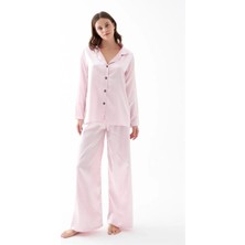 Moda Şahsenem Moda Kadın Pembe Oversize Saten Pijama Takımı – Rahat Kesim Şık Ev Giyim Seti