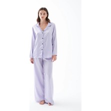 Moda Şahsenem Moda Kadın Lila Oversize Saten Pijama Takımı – Rahat Kesim Şık Ev Giyim Seti
