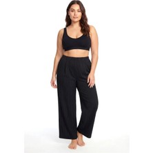 Moda Şahsenem Moda Kadın Siyah Ince Çizgili Büyük Beden Cepli Pijama Altı