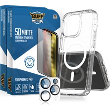 Buff Labs Buff iPhone 15 Pro Avantaj Paket - 2X5D Ekran Koruyucu + Magsafe Kılıf + Lens Koruyucu Matte