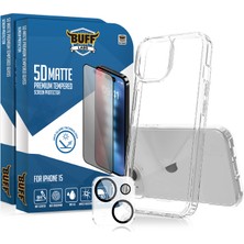 Buff Labs Buff iPhone 15 Avantaj Paket - 2X5D Ekran Koruyucu + Şeffaf Kılıf + Lens Koruyucu Matte