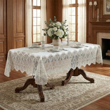 FINEZZA1605 - 8690000058822 - Lilyum Dantelli Kadife Krem/bej Masa Örtüsü Dikdörtgen 160X230 cm - 1605