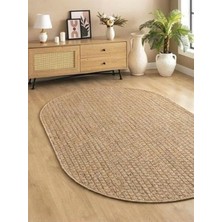 Saraz Halı OVAL Sisal Jut Hasır Model Tek Renk Dokuma Yıkanabilir Toz Vermez Halı Bej