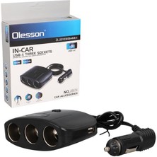 Najmaddin Olesson 1635 12-24V Çift USB Girişli 100W 70 cm Kablolu 3'lü Araç Çakmak Çoklayıcı 100X66X40MM