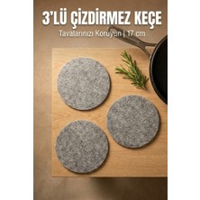 YUNUSOĞLU HOME 3 Parça Yuvarlak Keçe Tencere Tava Koruyucu 17 cm Çizik Önleyici Gri