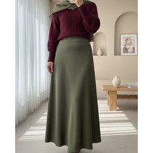 Moda Morfo Beli Lastikli Saten Etek -Haki