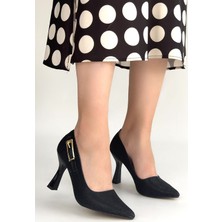 Shoegar Cerin Siyah Saten Simli Topuklu Ayakkabı