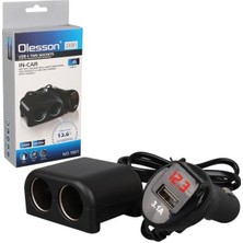 Najmaddin Olesson 1641 12-24V Çiftli Usbli 120W 80CM Kablolu Dijital Ekranlı Araç Çakmak Çoklayıcı