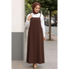 Moda Şahsenem Kadın Acı Kahverengi Basic Ayarlanabilir Askılı Jile Elbise