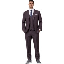 Fabio Cassel Slim Fit  Mono Yaka Çift Yırtmaçlı Astarlı Takım Elbise Yelekli