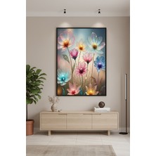 Safir Design Altın Işıltılı ve Pastel Geçişli Çiçek Illüstrasyonu Çerçeveli Tablo