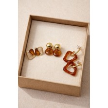 Adanova Concept Vintage Kaplan Gözü Reçine 3lü Küpe Seti