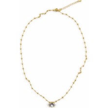 Sacha Oval Taşlı Topçuk Zincir Kolye