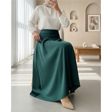 Moda Morfo Beli Lastikli Saten Etek -Zümrüt