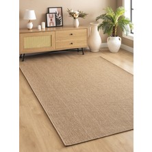 Saraz Halı Sisal Jut Hasır Model Tek Renk Dokuma Yıkanabilir Toz Vermez Halı Krem