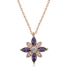 DMR Elegance Gümüş Rose Mor Taşlı Umut Çiçeği Kolye