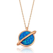 DMR Elegance Gümüş Rose Opal Taşlı Gezegen Bayan Kolye