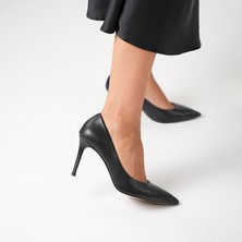 Ametist Nadia %100 Gerçek Deri Siyah Stiletto – 9 cm Topuk