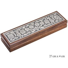 DMR Elegance Gümüş Çiçek Desenli Ahşap Tesbih Kutusu
