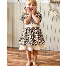 Butik Kız Çocuk %100 Pamuklu Leopar Desenli Elbise