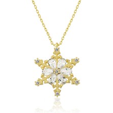 DMR Elegance Gümüş Gold Kar Çiçeği Bayan Kolye