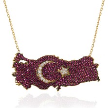 DMR Elegance Gümüş Gold Ay Yıldız Türkiye Haritası Kadın Kolye