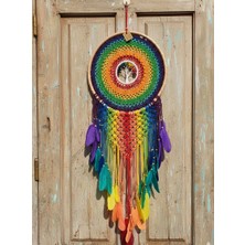 Meya Design Renkli El Yapımı Makrome Duvar Süsü – Dekoratif Bohem Duvar Aksesuarı (43 × 110 Cm)
