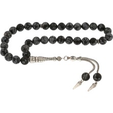 DMR Elegance ​Doğaltaş Metal Püsküllü Obsidyen Taşı Tesbih