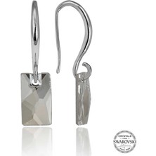 DMR Elegance Swarovski Crystal Taşlı Gümüş Beyaz Baget Sallantılı Kadın Küpe