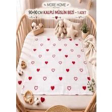 More Home %100 Pamuk Tek Kat Müslin 90X90 cm Kalp Desenli