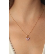 Ayder Timya Gold Lila Renk Kelebek Figür Kadın Kolye - TJ-BKO6814 TG/Tmy229347