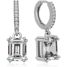 DMR Elegance Gümüş Baget Taşlı Halka Küpe