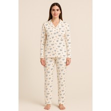 Bony Socks Kadın Yazı Desenli Düğmeli Pijama Takımı