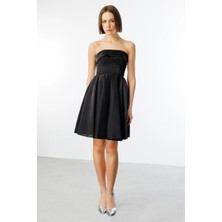 Ekol Eteği Piliseli Straplez Elbise 5096