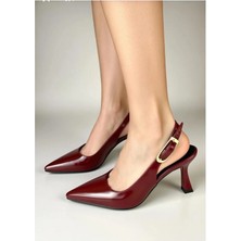Kadın Sivri Burunlu Topuklu Ayakkabı - Bordo-Parlak Rugan