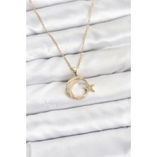 Ayder Timya 316L Çelik Zincir Gold Renk Ay Yıldız Model Zirkon Taşlı Kadın Kolye - TJ-BKO10905 TG/Tmy229428