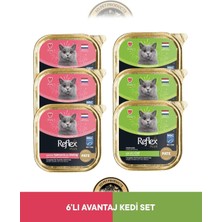 Reflex Plus Alutray Pate Msc Somon ve Msc Karides Yetişkin & Alutray Pate Msc Morina Balıklı Kısırlaştırılmış Yetişkin Kedi Maması Seti 6X85 gr